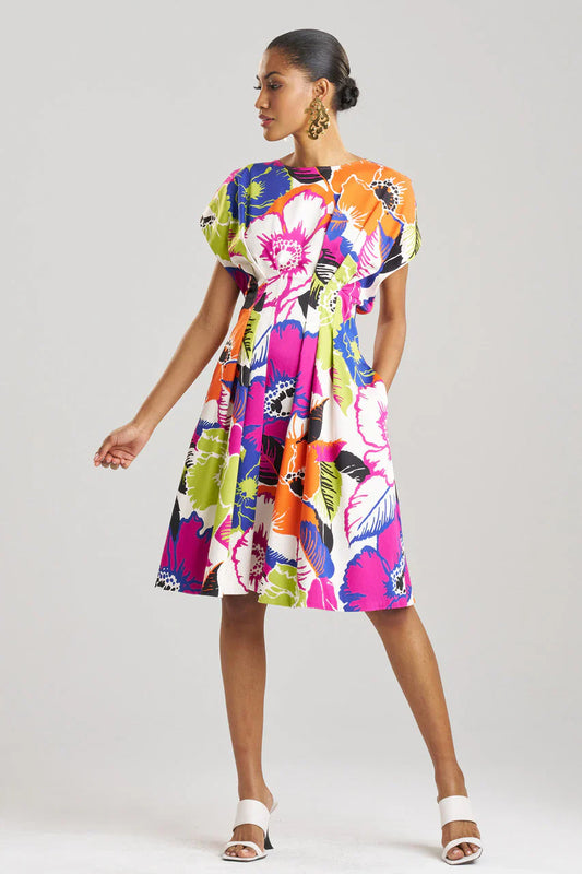 NATORI Cote D'Azur Cotton Chino Fit & Flare Pleated Dress - Multi