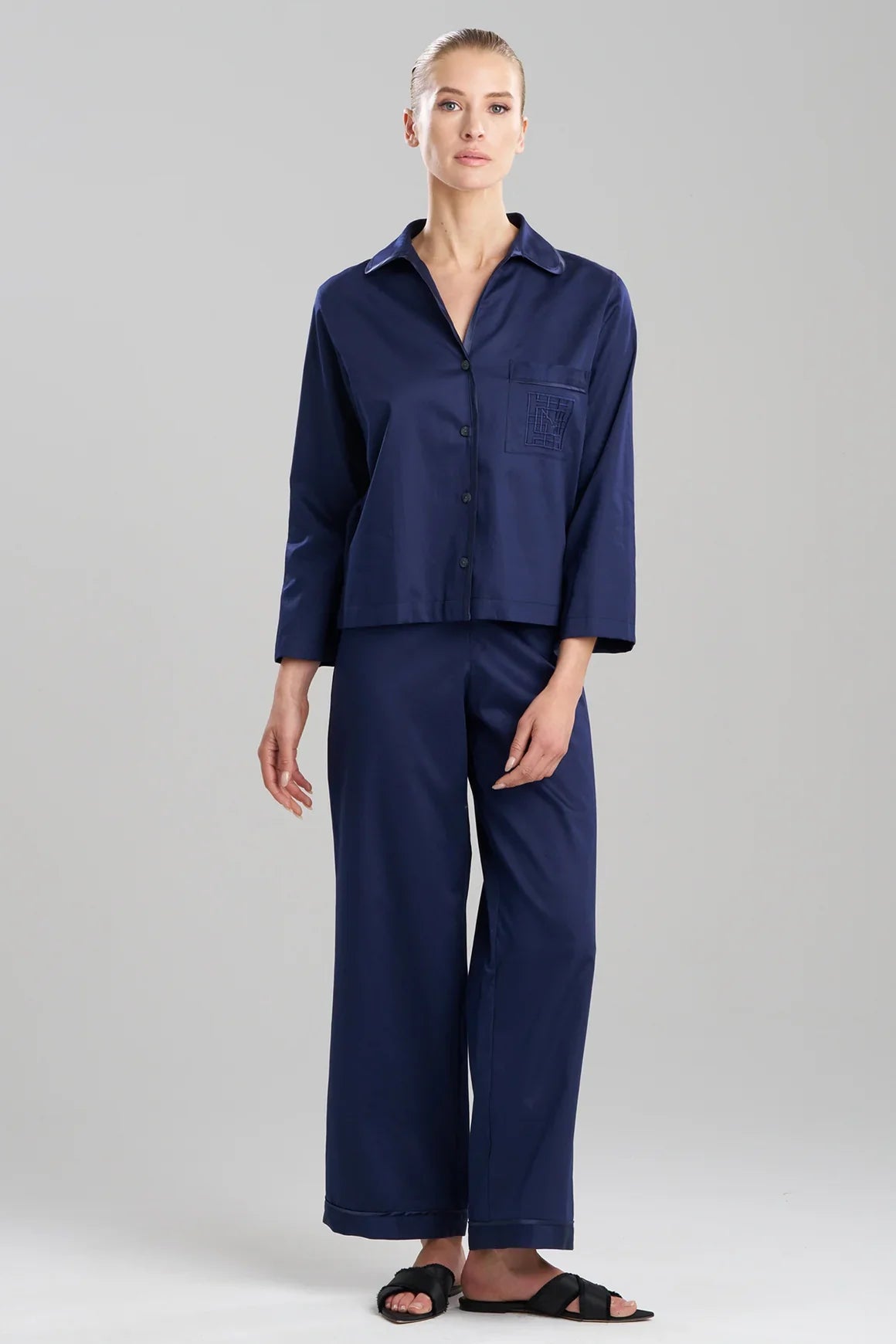NATORI Cotton Sateen Embroidered Essentials Notch PJ