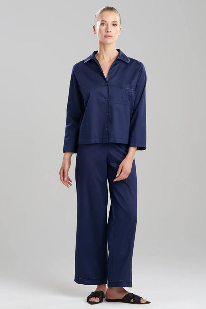 NATORI Cotton Sateen Embroidered Essentials Notch PJ