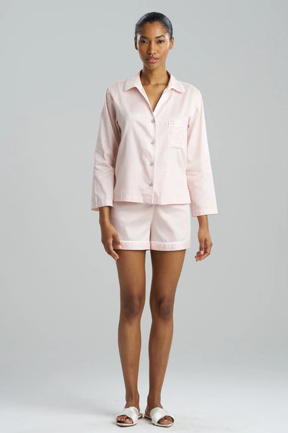 NATORI Cotton Sateen Embroidered Essentials Notch Shorts PJ
