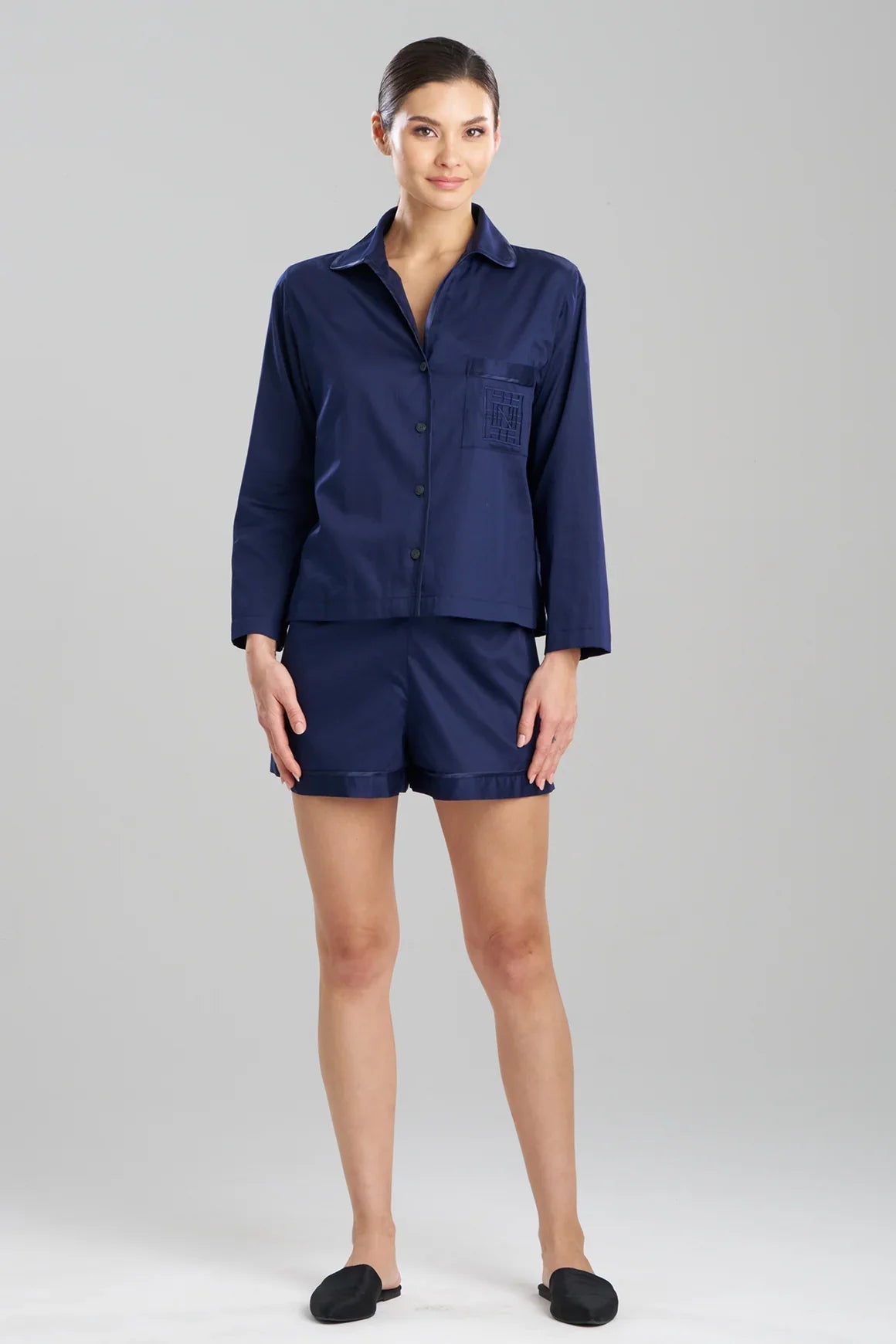 NATORI Cotton Sateen Embroidered Essentials Notch Shorts PJ