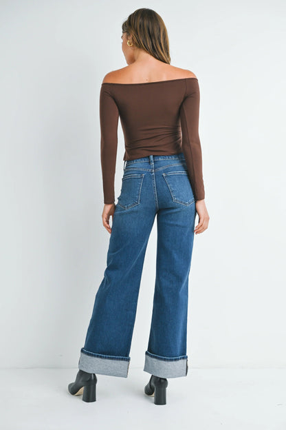 Ruby & Jenna Women's Just Black - Cuffed Palazzo Jean