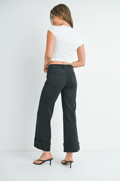Ruby & Jenna Women's Just Black - Cuffed Palazzo Jean