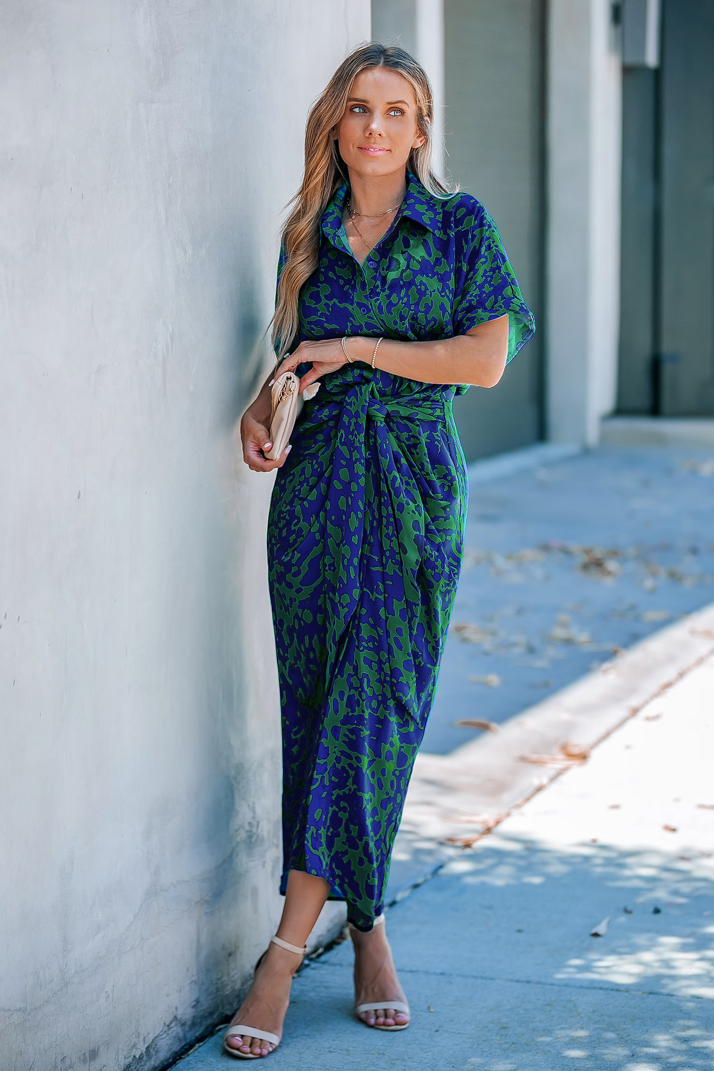 Cupshe Blue Animal Print Collared Midi Dress