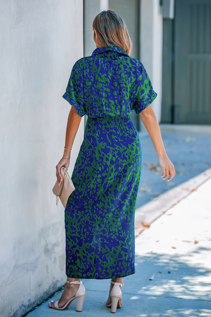 Cupshe Blue Animal Print Collared Midi Dress