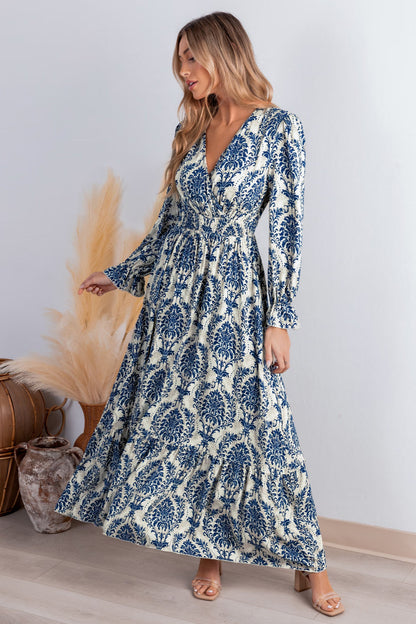 Cupshe Damask Blouson Sleeve Ruffle Cuff Maxi Dress