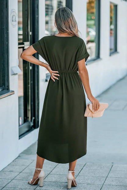 Cupshe Olive Short Sleeve Waist Wrap Midi Dress