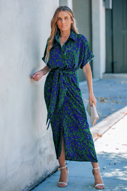 Cupshe Blue Animal Print Collared Midi Dress