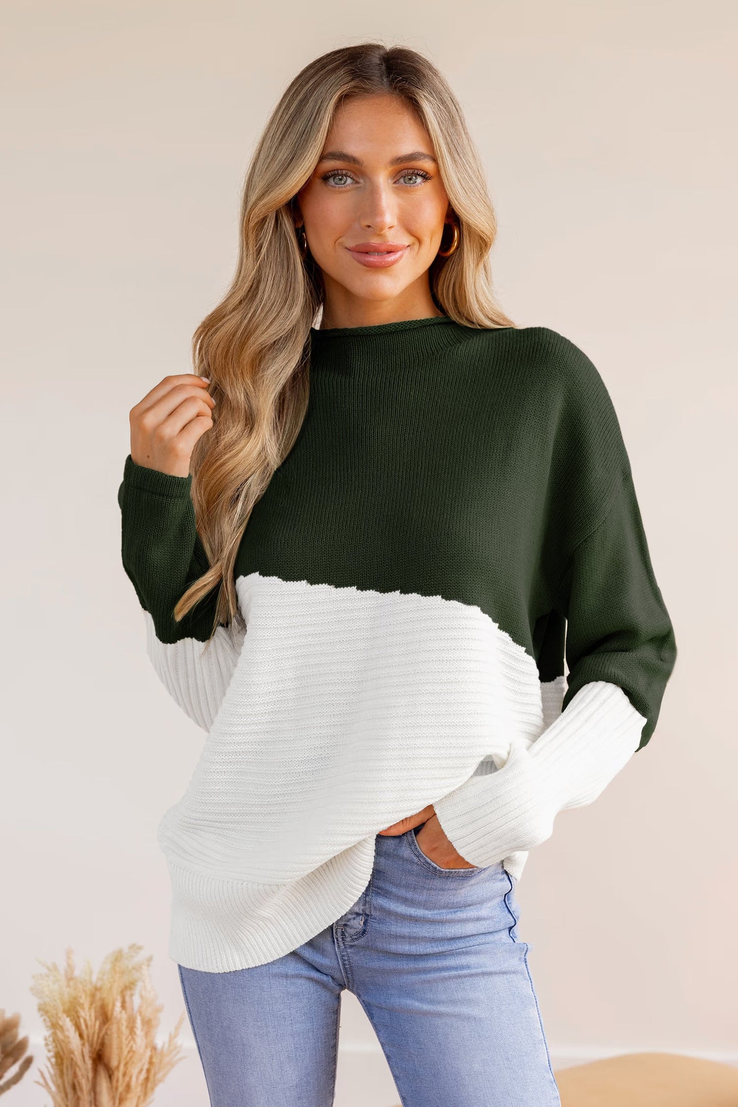 Cupshe Asymmetrical Colorblock Standing Collar Sweater