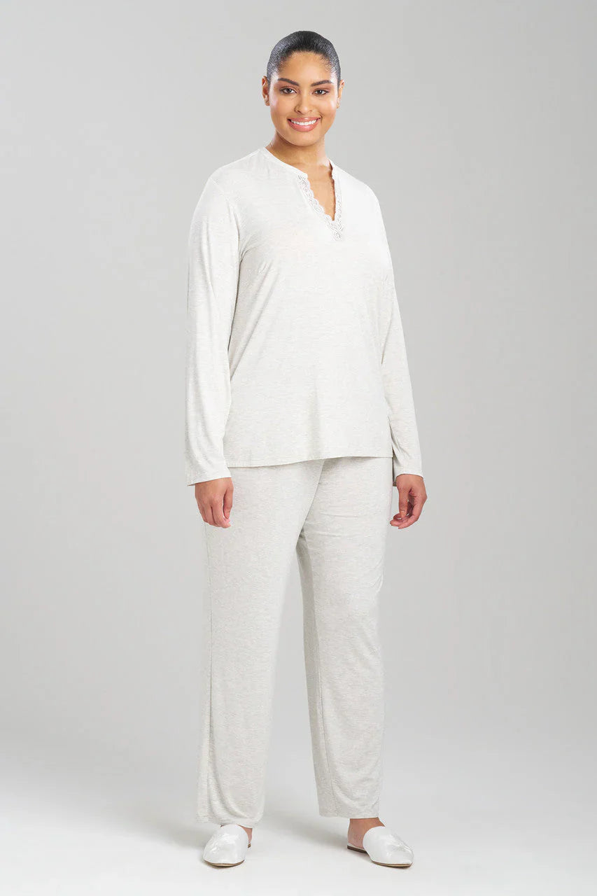 Natori Feathers Essentials Lenzing Ecovero Viscose Lace Applique PJ - Light Heather Grey