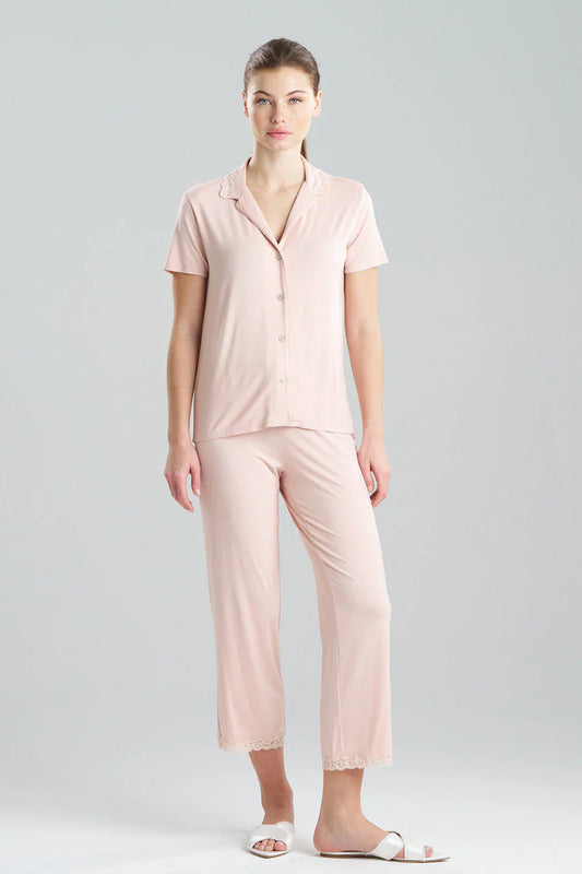 Natori Feathers Essentials Lenzing Ecovero Viscose Lace Applique Trim PJ - Cameo Rose