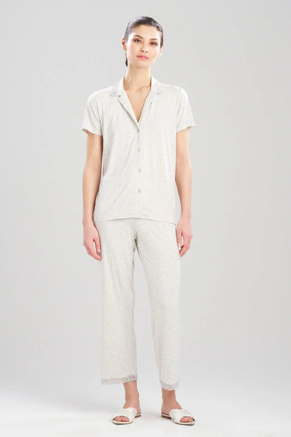 Natori Feathers Essentials Lenzing Ecovero Viscose Lace Applique Trim PJ - Heather Pebblestone