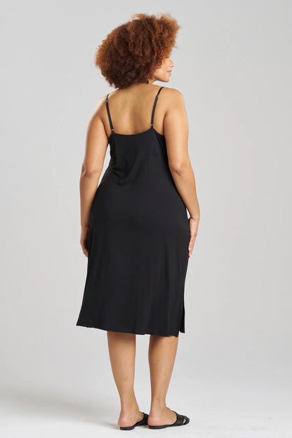 Natori Feathers Essentials Lenzing Ecovero Viscose Lace Slip Dress - Black