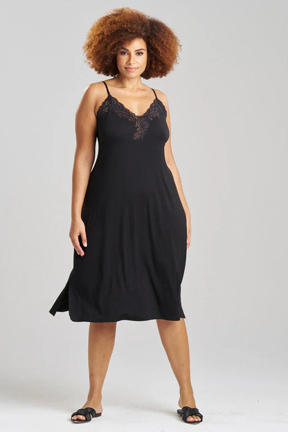 Natori Feathers Essentials Lenzing Ecovero Viscose Lace Slip Dress - Black