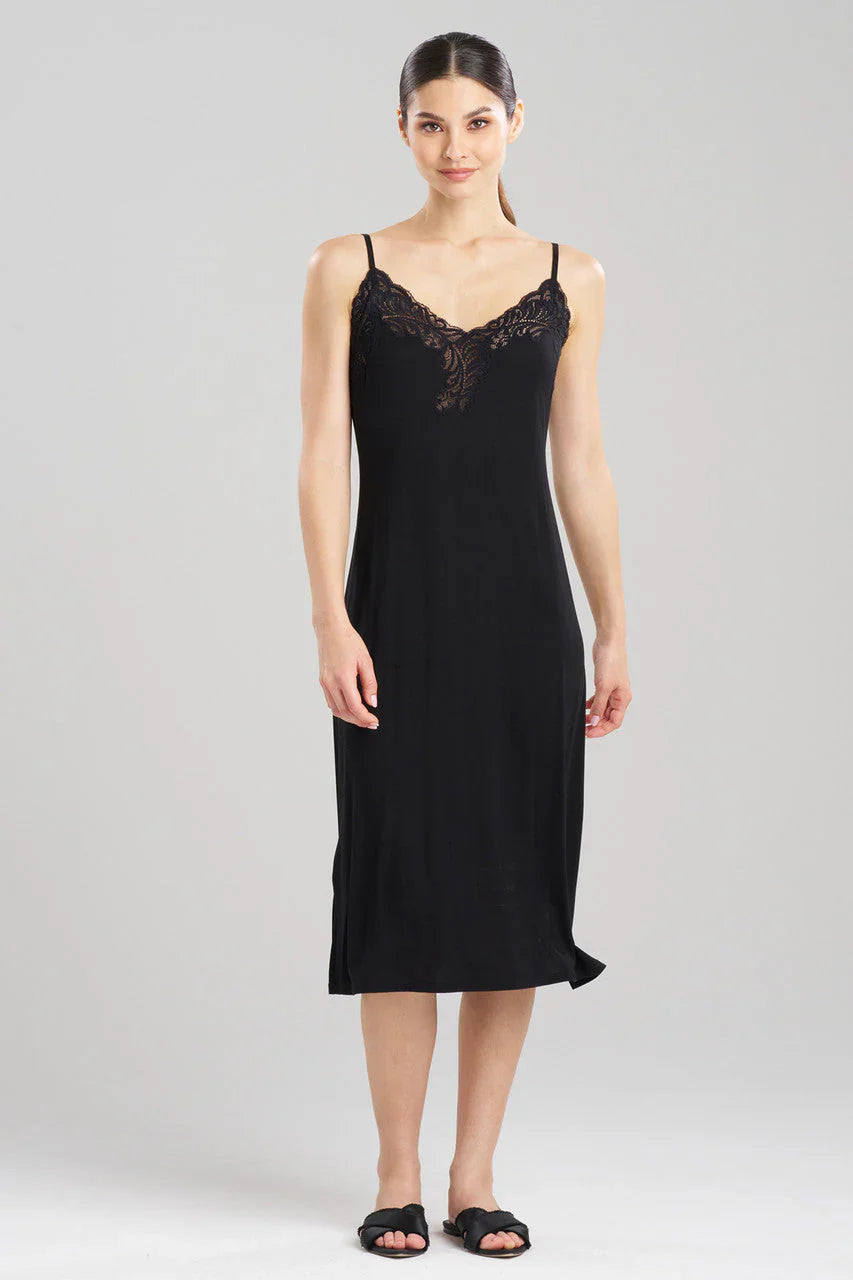 Natori Feathers Essentials Lenzing Ecovero Viscose Lace Slip Dress - Black