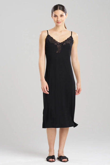 Natori Feathers Essentials Lenzing Ecovero Viscose Lace Slip Dress - Black