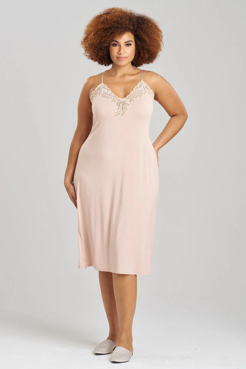 Natori Feathers Essentials Lenzing Ecovero Viscose Lace Slip Dress - Café