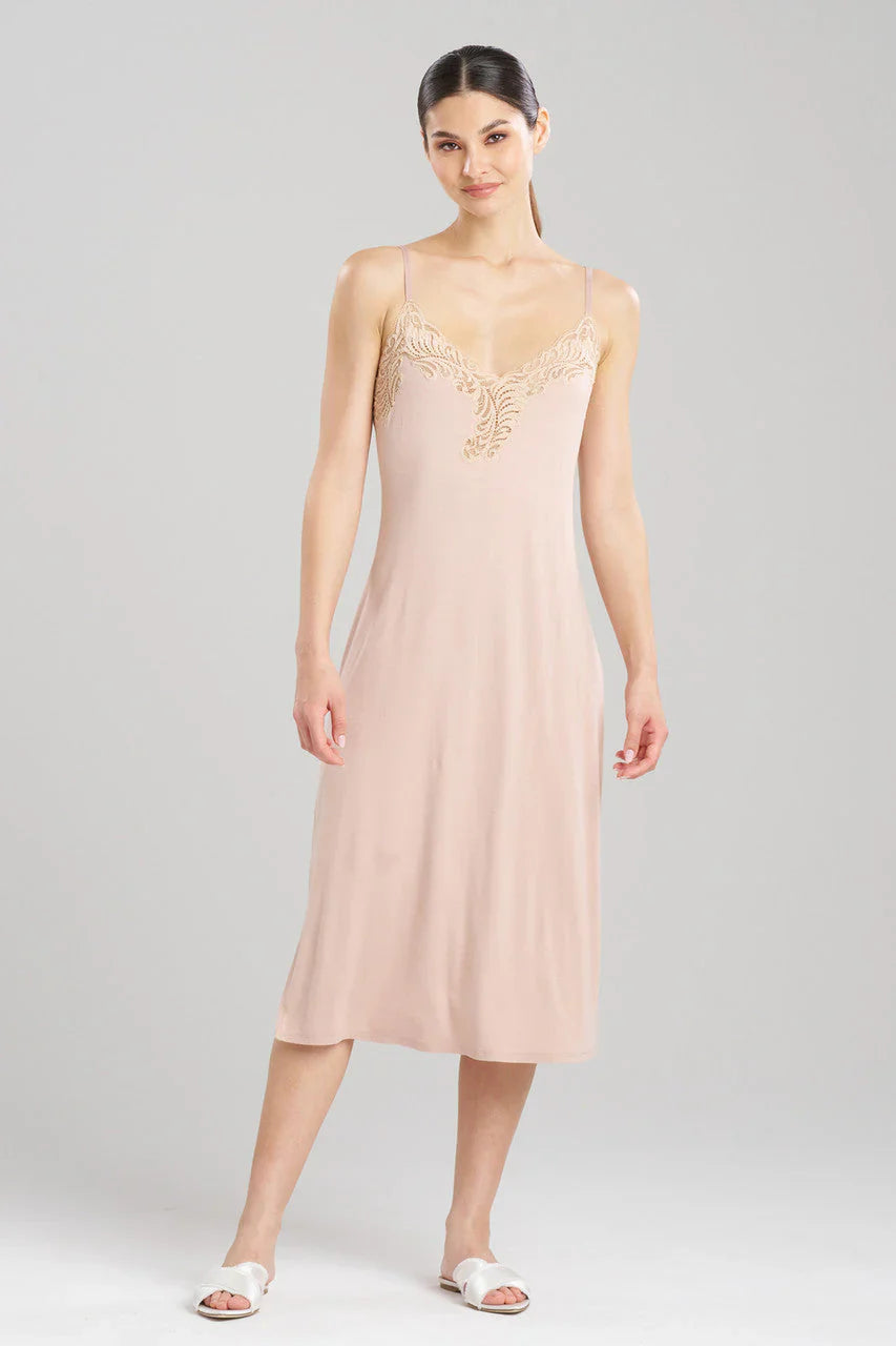Natori Feathers Essentials Lenzing Ecovero Viscose Lace Slip Dress - Café