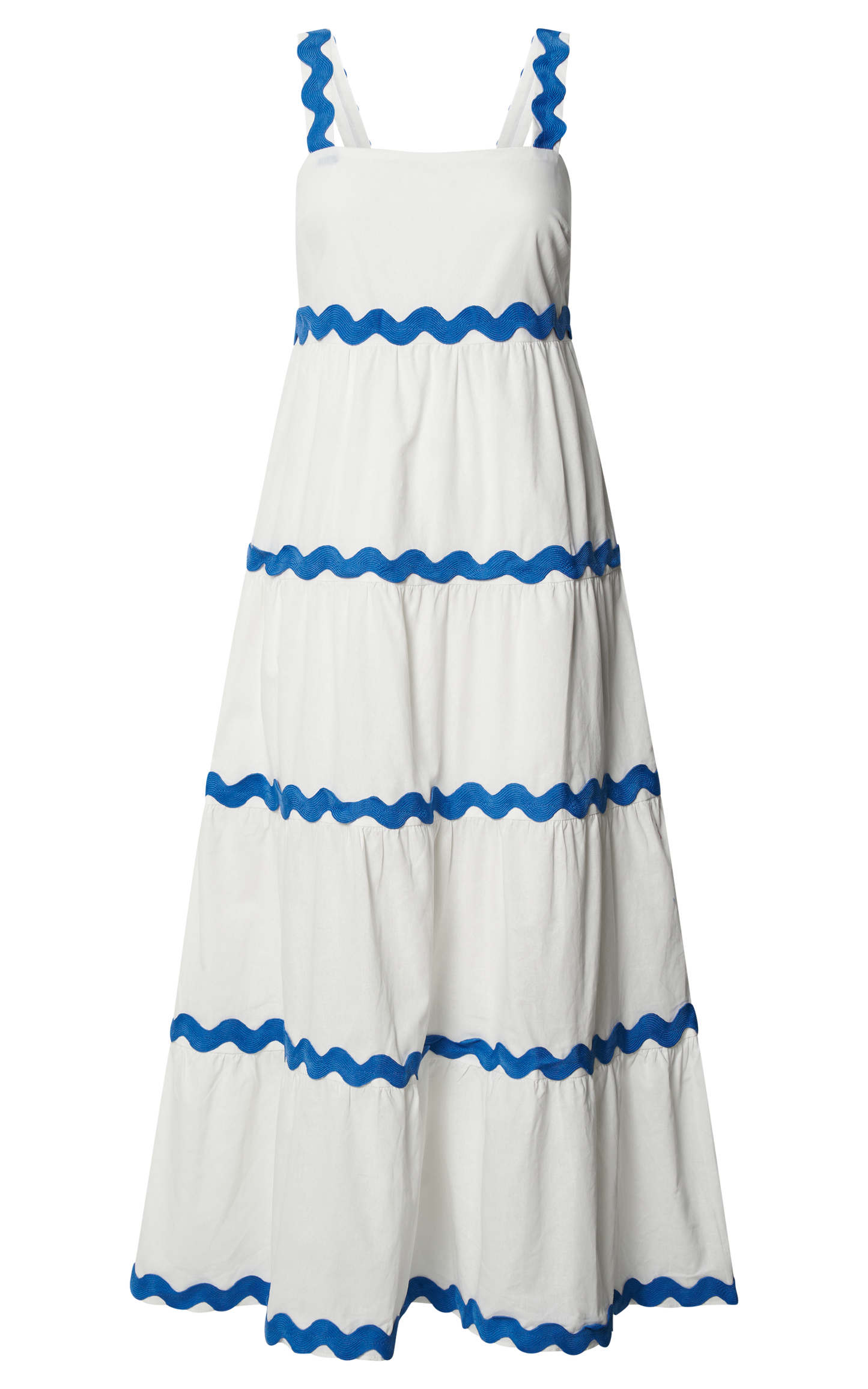 Showpo Brenda Midi Dress - Sleeveless Straight Neck Wave Detail A Line Dress in White