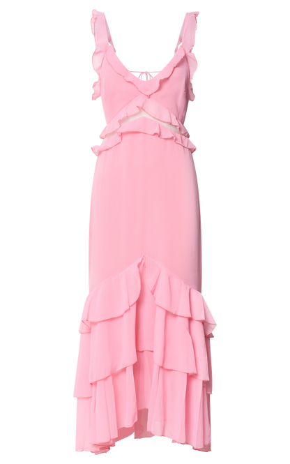 Showpo Hattie Midi Dress - Ruffle Detail V-neck Dress in Pink