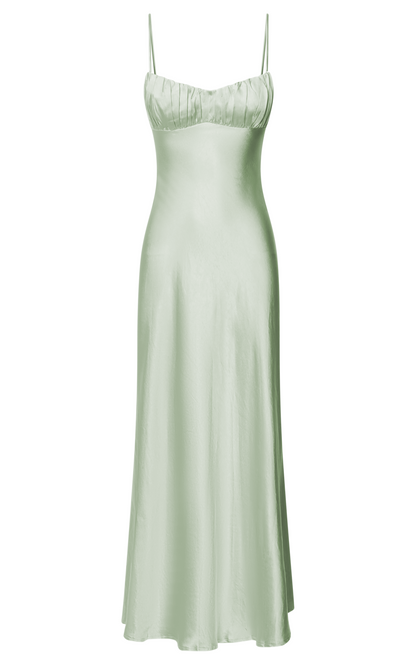 Showpo Jonalyn Midi Dress - Open Back Detailing Slip Dress in Sage