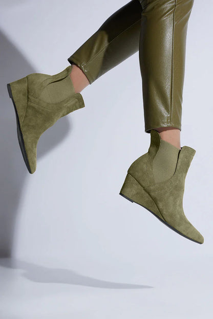 Natori Gaisha-Su Suede Wedge Bootie - Olive
