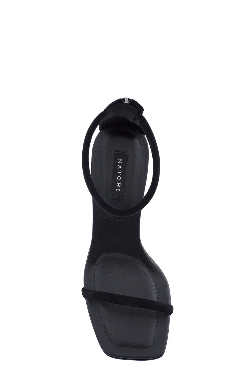 Natori Glow Nappa Leather Block Heel Sandal - Black Suede