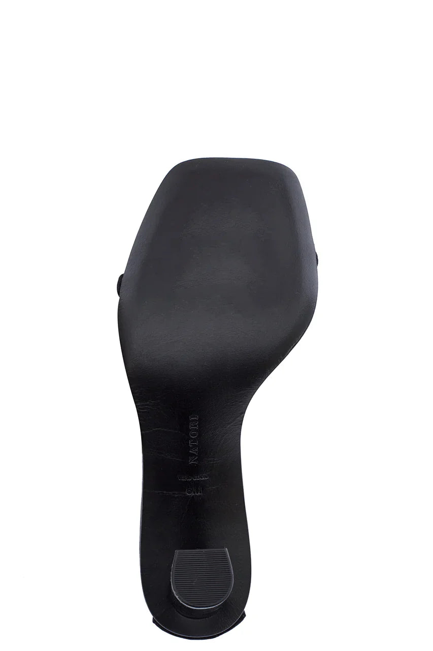 Natori Glow Nappa Leather Block Heel Sandal - Black Suede