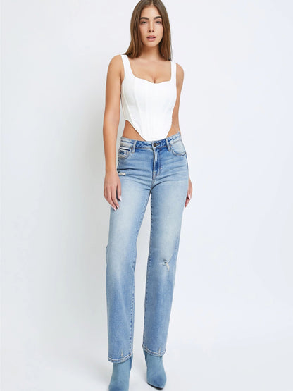 Ruby & Jenna Women's Mid Rise Wide Straight