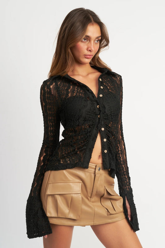 Ruby & Jenna Women's Button Front Lace Top