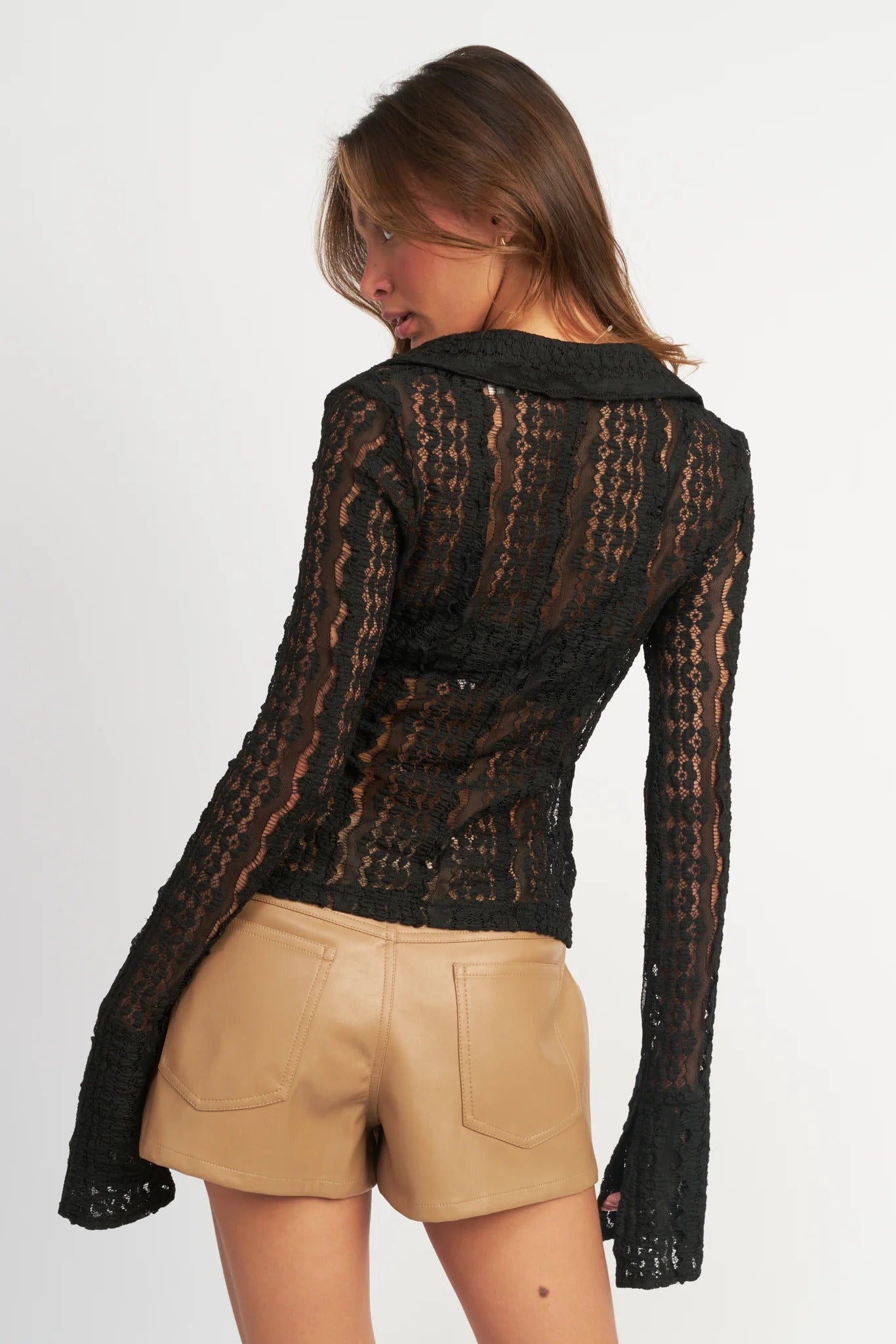 Ruby & Jenna Women's Button Front Lace Top