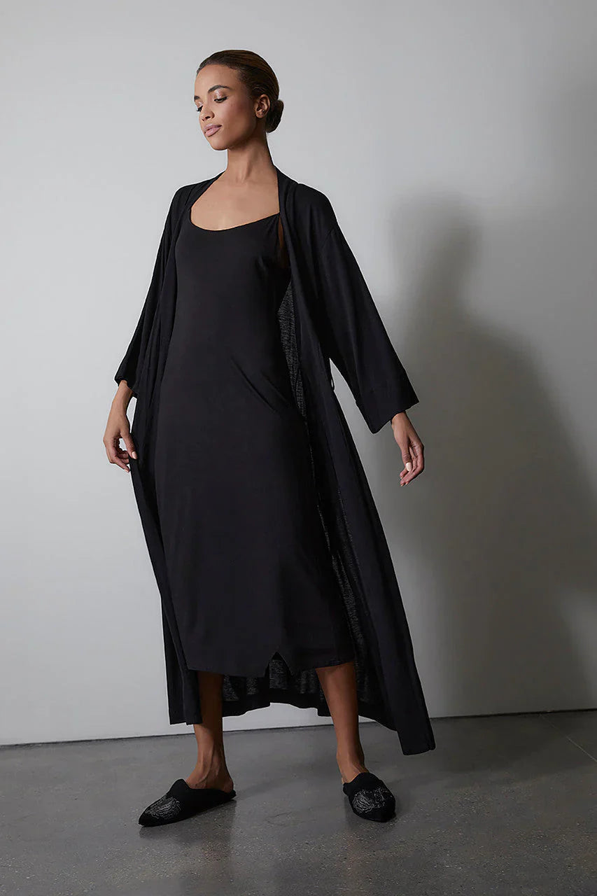 Natori Image Suede Dragon Embroidery Slide - Black Suede