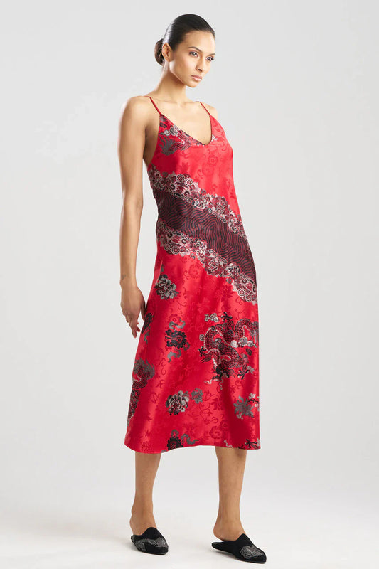 NATORI Imperial Dragon Jacquard Slip Dress - Red