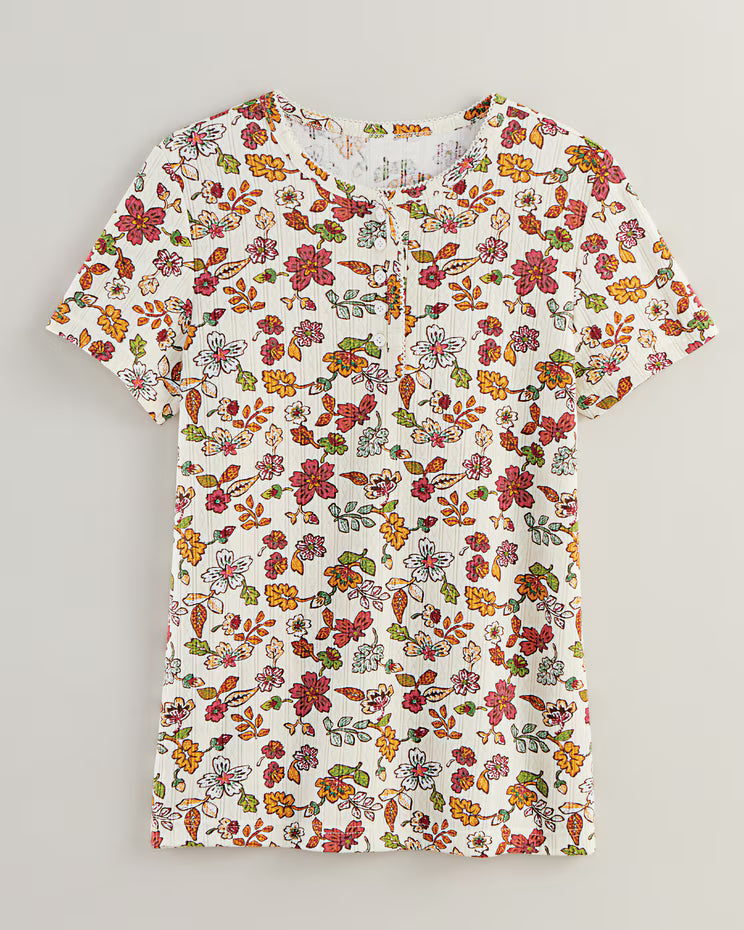 BLAIR Women's Tops Print Short Sleeve Pointelle Henley Top 1 (Women Plus)- x3
