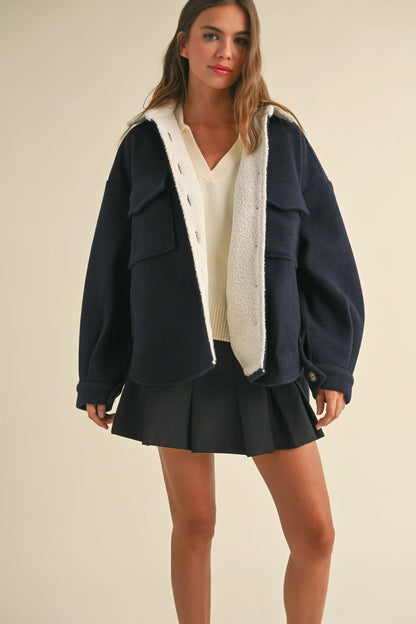 Ruby & Jenna Women's Shearling Collared Shacket