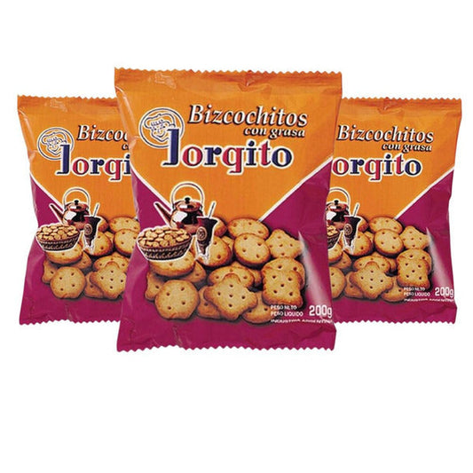 Pampa Direct Jorgito Bizcochitos de Grasa Classic Flour Biscuits, 200 g / 7.1 oz bag (pack of 3)