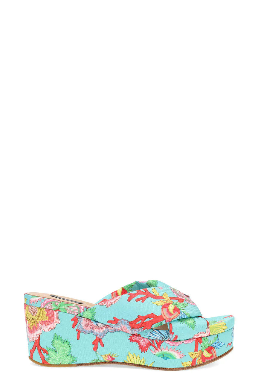 Natori Lanna Nappa Leather Platform Thong Sandals - Aqua