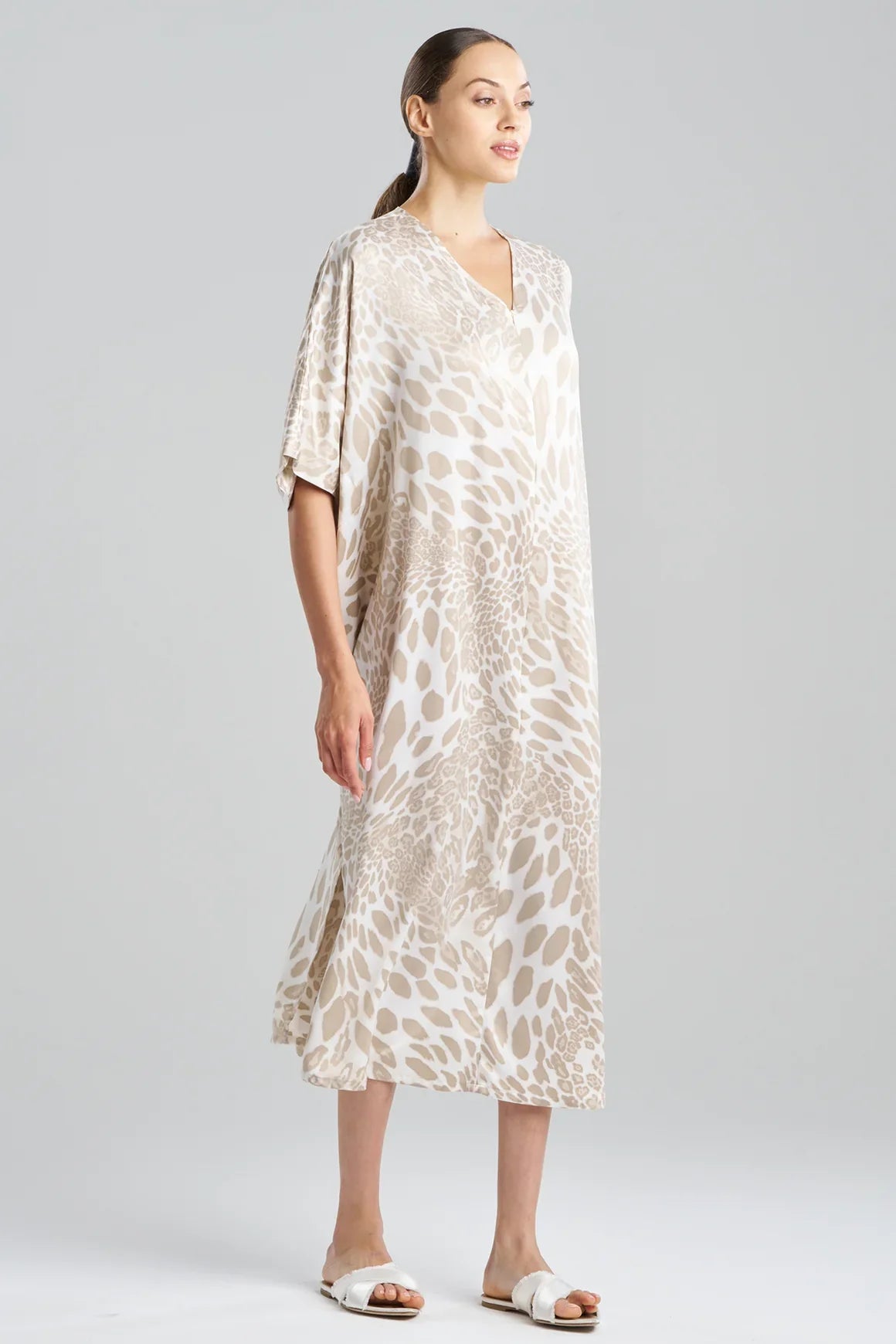 NATORI Luxe Leopard Zip Caftan - Sand Taupe