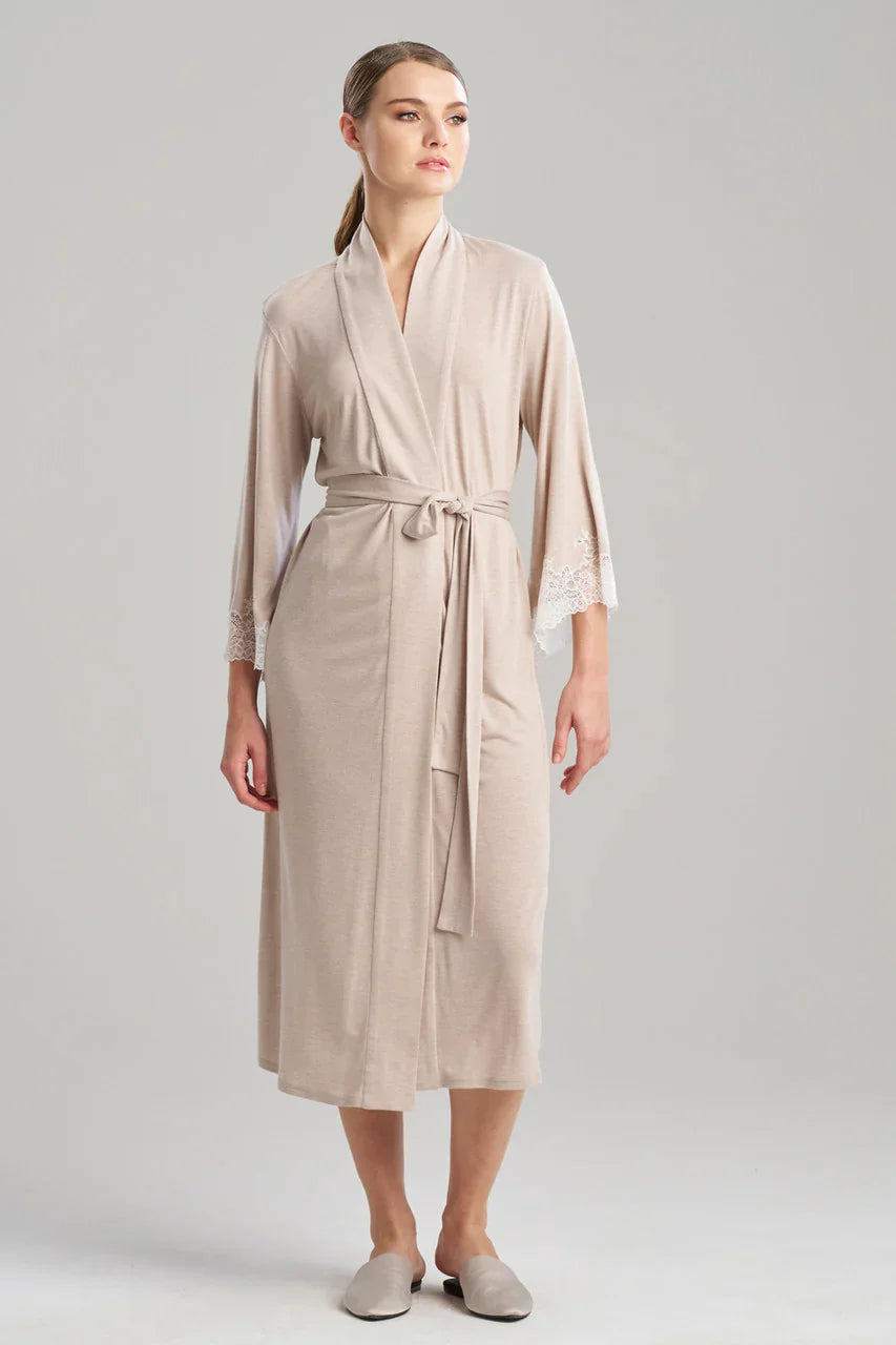 Natori Luxe Shangri-la TENCEL Robe - Heather Cashmere/Ivory