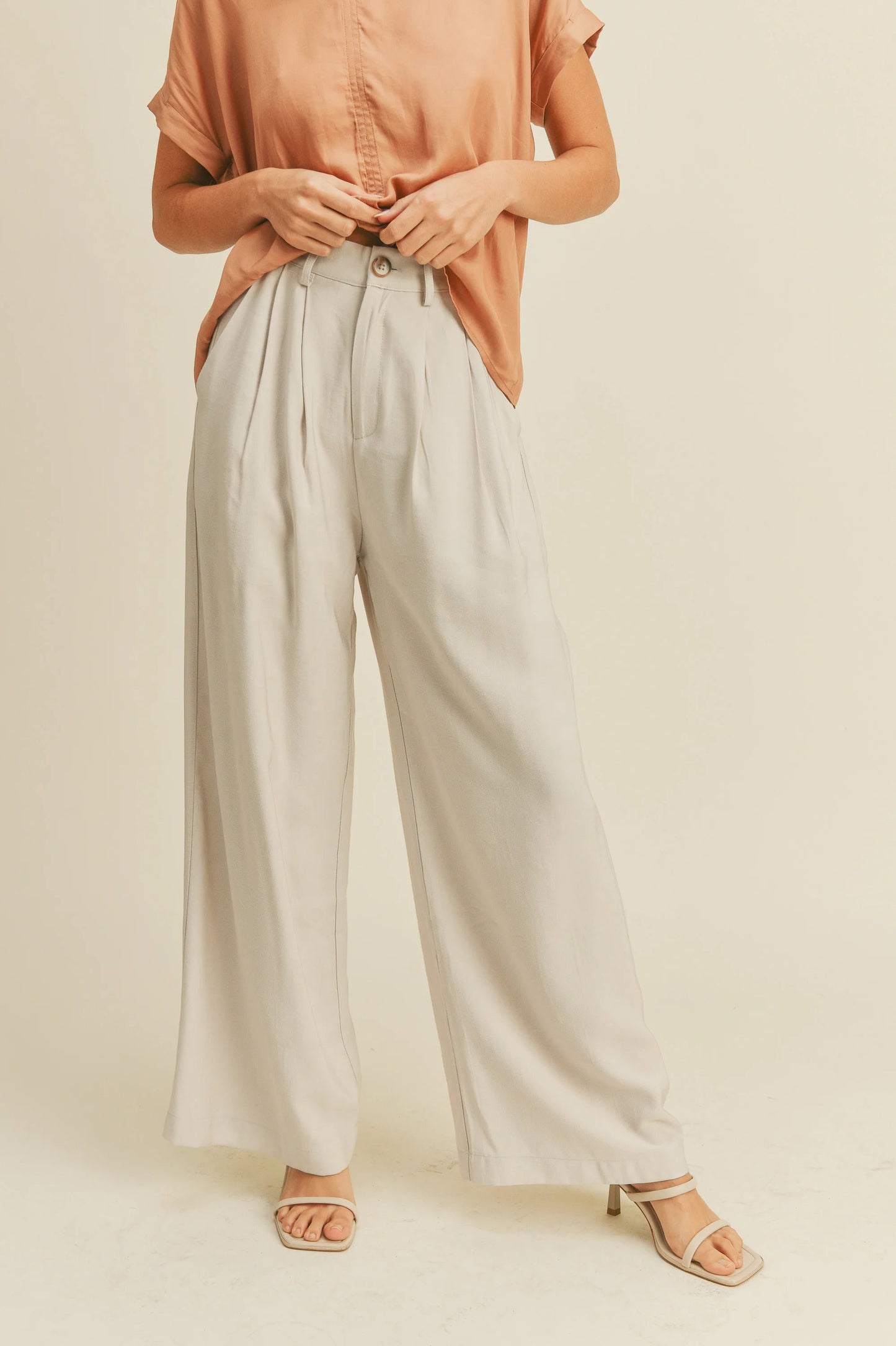 Ruby & Jenna Women's High Waisted Wide Leg Trousers