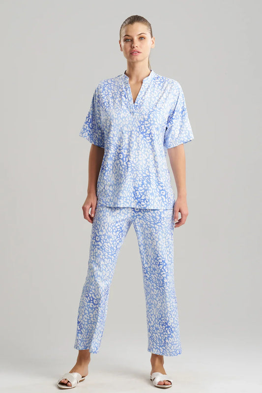 Natori Misty Leopard Cozy Knit PJ - Blue Orchid