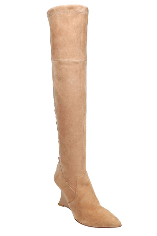 Natori Natsu Stretch Suede Over the Knee Wedge Boot - Doe