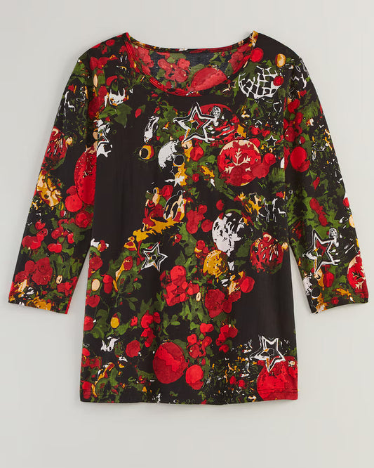 BLAIR Haband Women’s 3/4-Sleeve Print Artista Knit Top (Misses) - x4