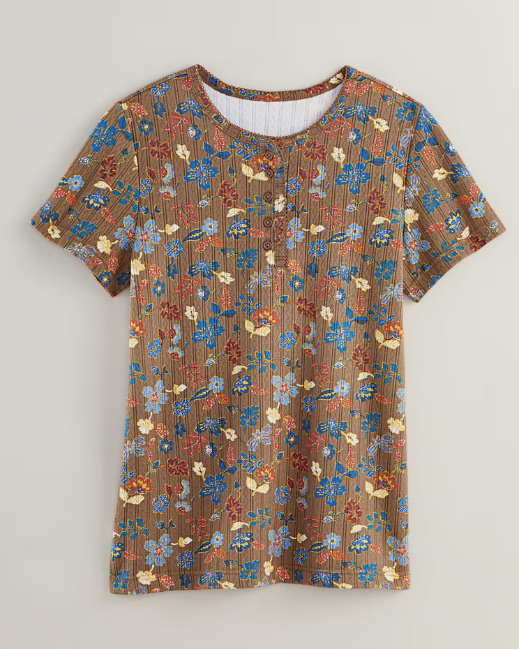 BLAIR Women's Tops Print Short Sleeve Pointelle Henley Top 2 (Women Plus)- x3