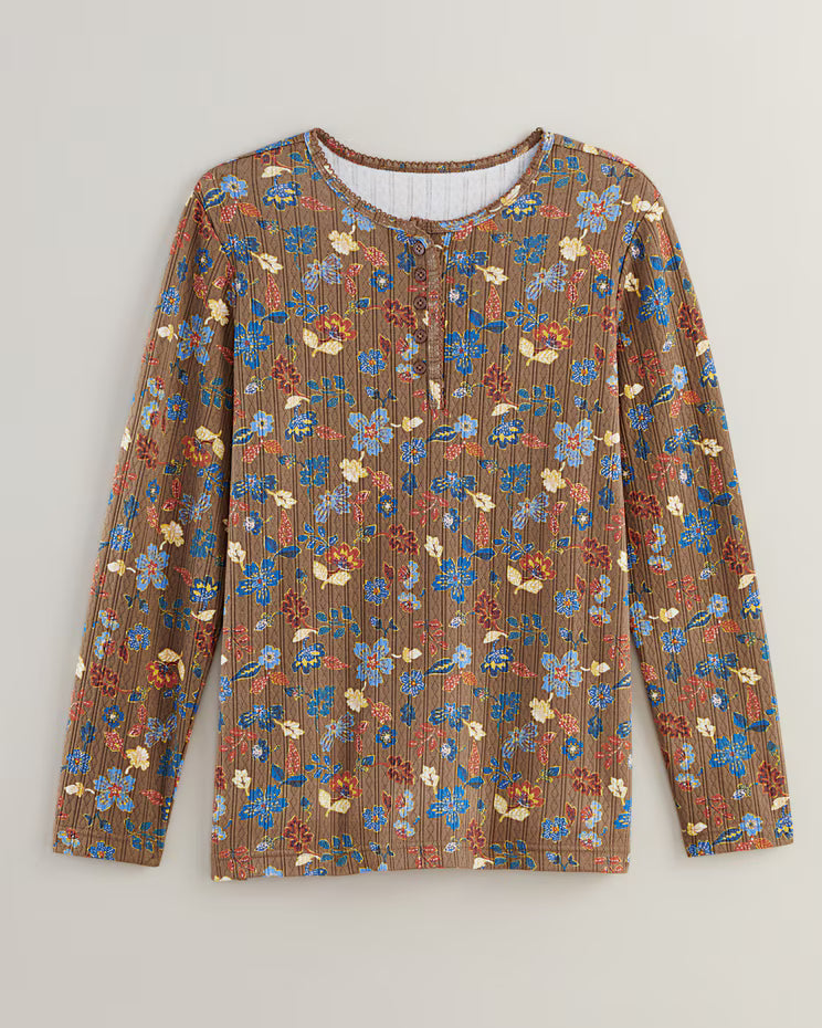 BLAIR Women's Tops Print Long Sleeve Pointelle Henley Top 3 (Misses) - x4