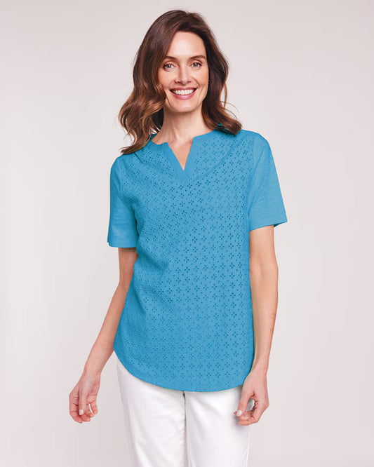 BLAIR Women's Tops Mixed Media Eyelet Top 1 (Misses)