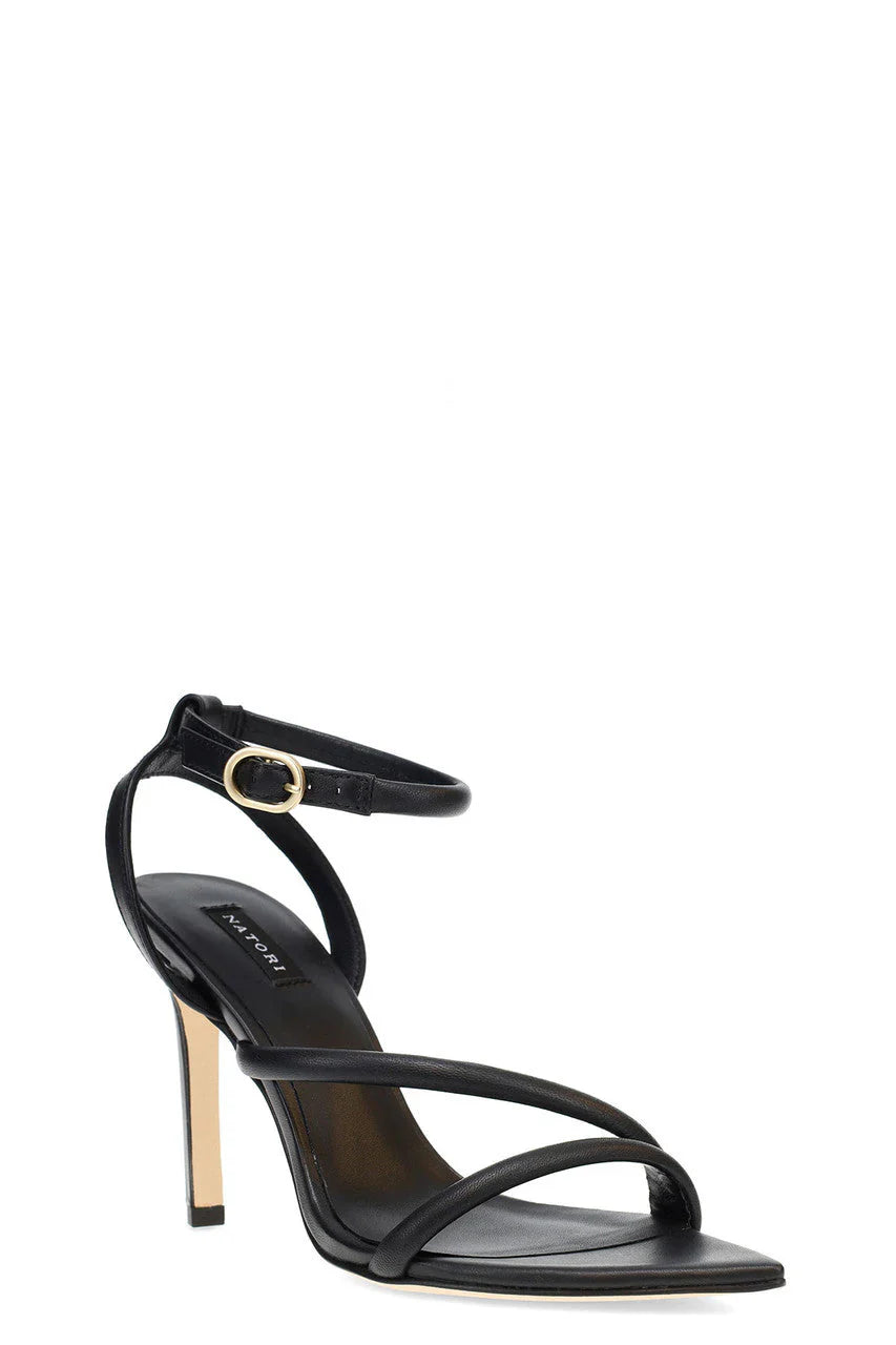 Natori Reiki Nappa Leather Ankle Strap Heel - Black