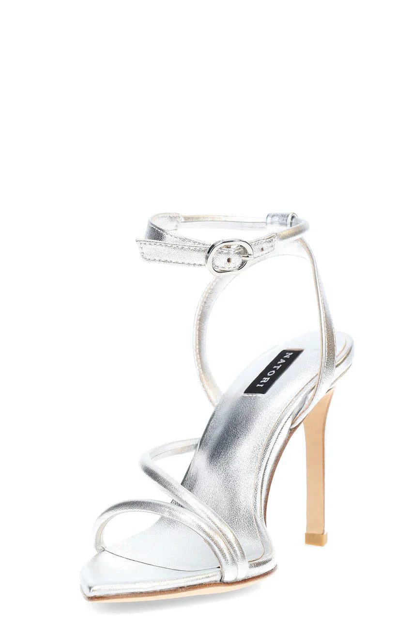 Natori Reiki Nappa Leather Ankle Strap Heel - Silver