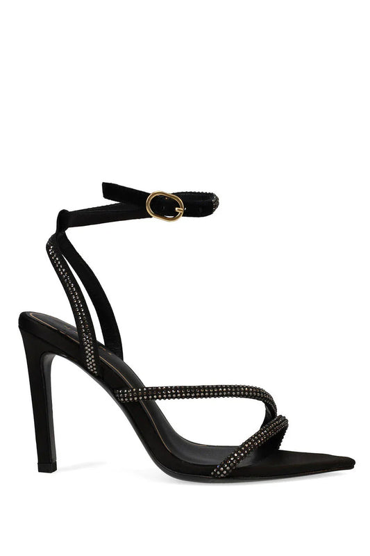 Natori Reiki Satin Embellished Ankle Strap Heel - Black