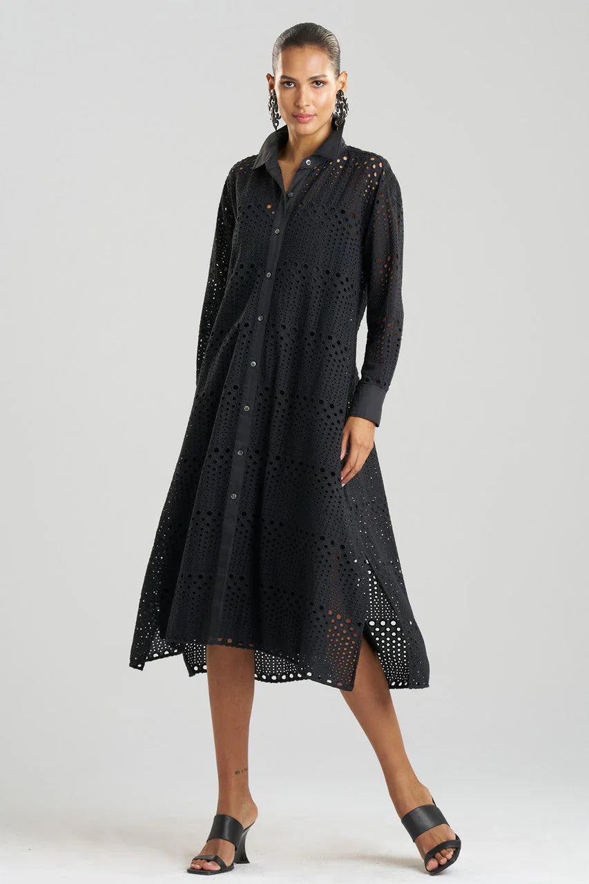 NATORI Round Eyelet Oversized Shirtdress - Black